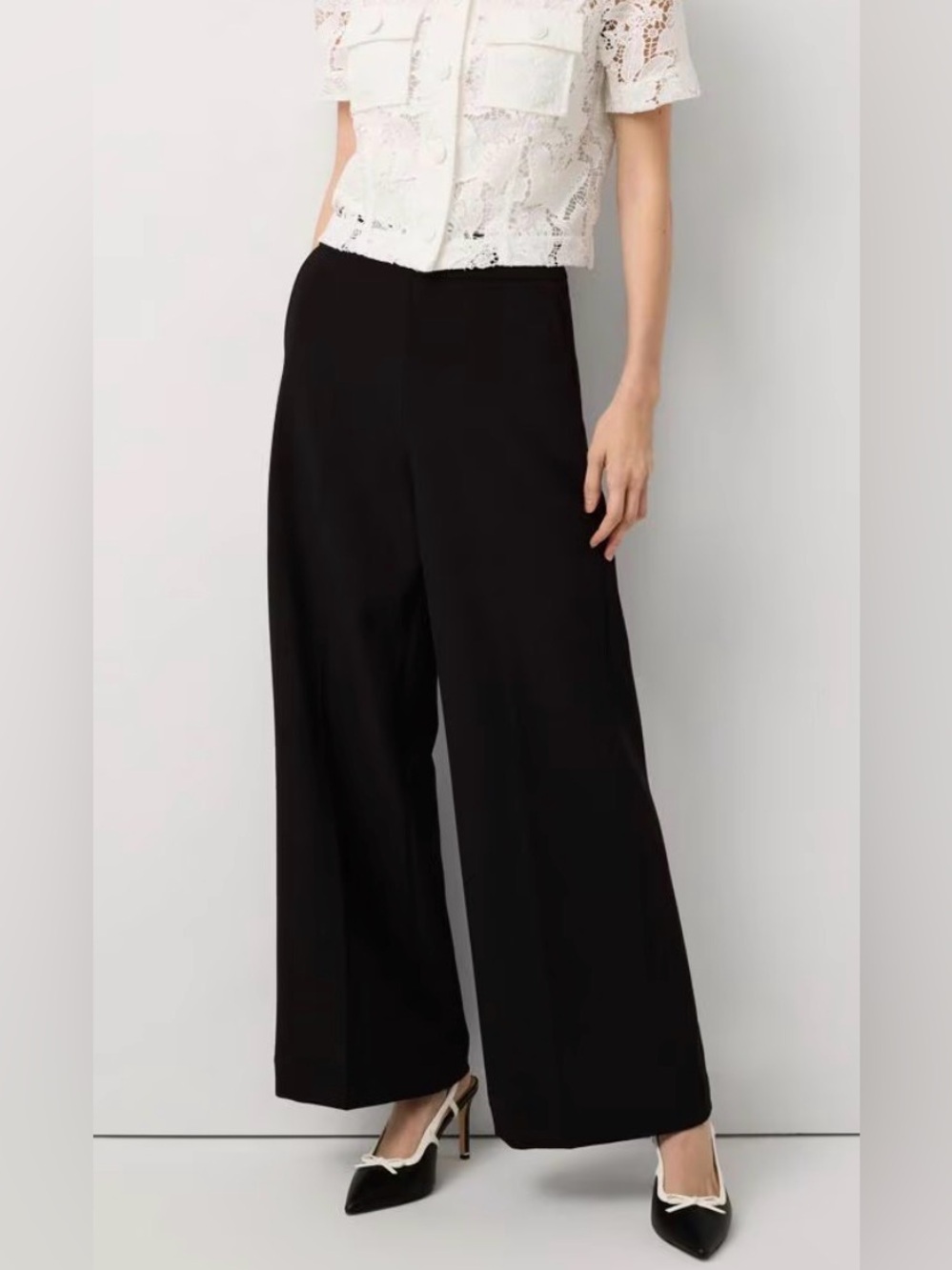 White House Black Market Black High-Rise Wide-Leg Trousers